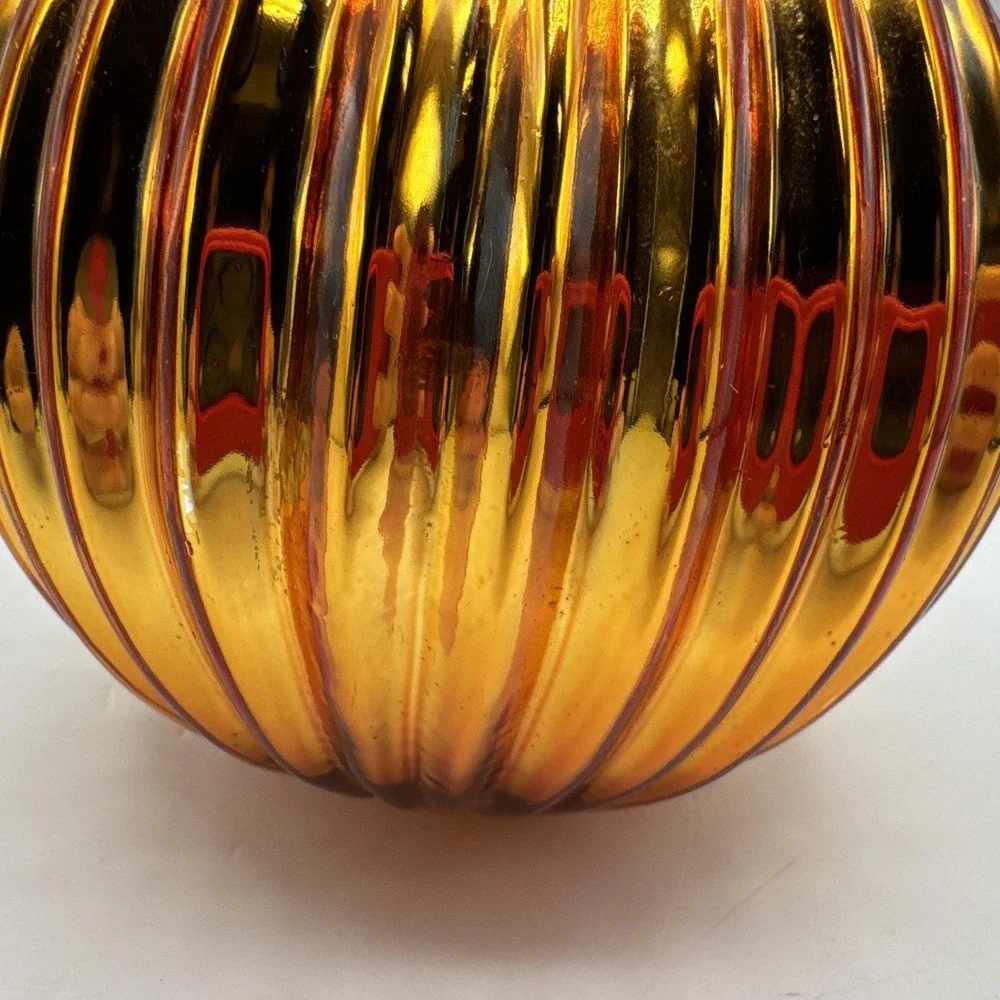 Vintage Kugel Glass Ornament Gold Ribbed Pumpkin Shape Mercury  Glass‎